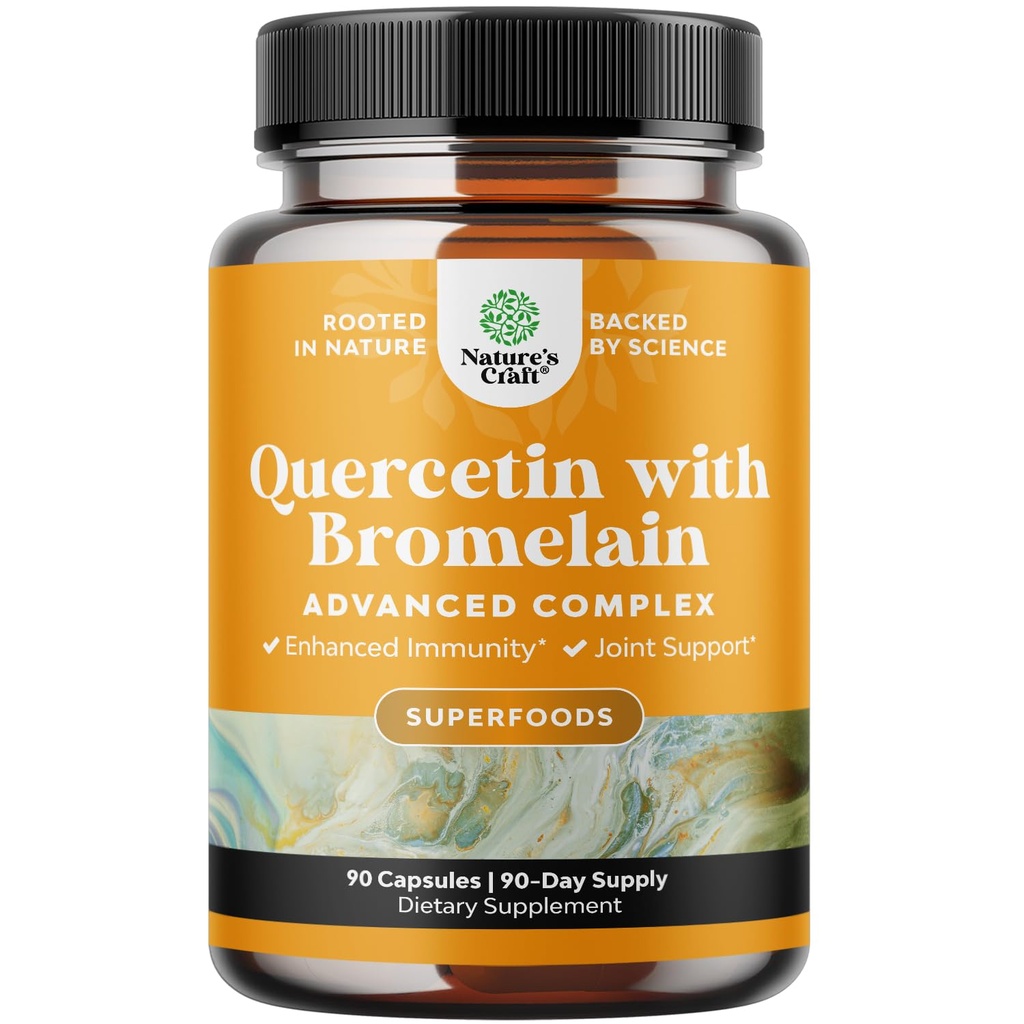 Quercetin murni dengan Tambahan Bromelain untuk Bantuan Imune - High PowerQuercetin 500mg Capsules dengan Bromelain untuk Dukungan Imune & Breathing - Suplemen Repiratory Nutres - 90 Ct