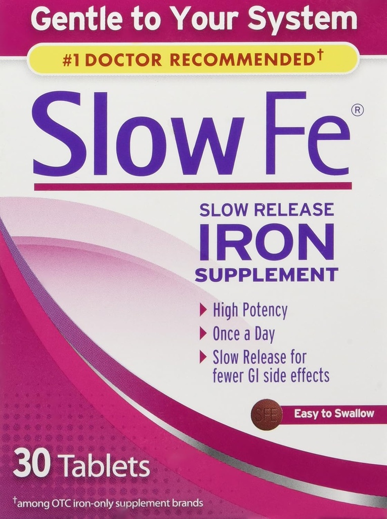 Slow Fe Iron Supplement - Peluncuran Tablet, Potensi Tinggi, Lembut pada Sistem Anda, 30 Tablet (Paket 3)