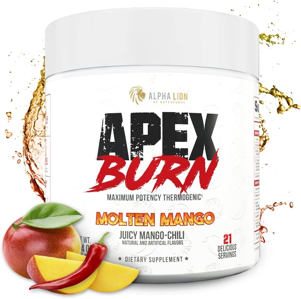 ALPHA LION Apex Burn Weight Los Supplement, Bubuk Kerja, Natural Thermogenic Calorie Burner, Loss Fat Dukungan, Energi & Fokus, Optimasi Komposisi Tubuh (21 Mango-Chili Flavor)