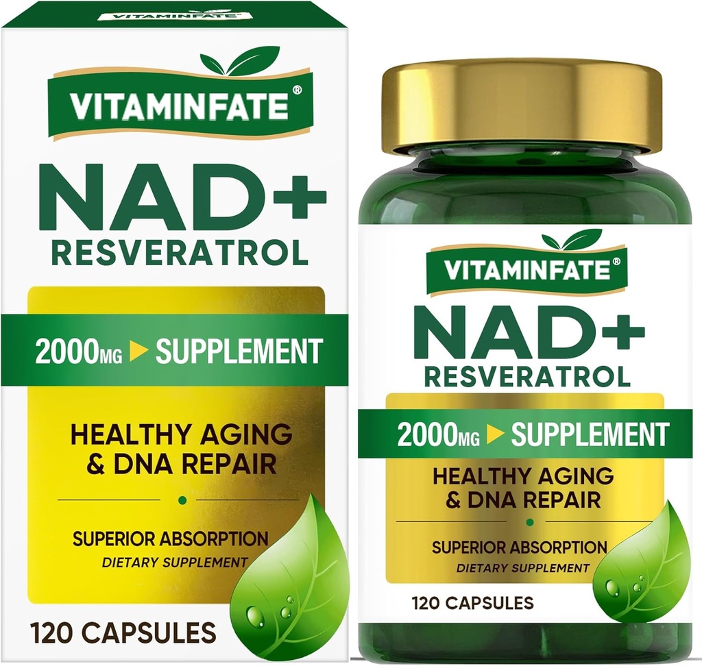 NAD + Suplemen 2000 mg - 120 Capsules True NAD + & Resveratrol, NMN Alternatif Support Anti- Aging, Cellular Energy & Repair, Metabolisme & Brain Boost for Men & Women