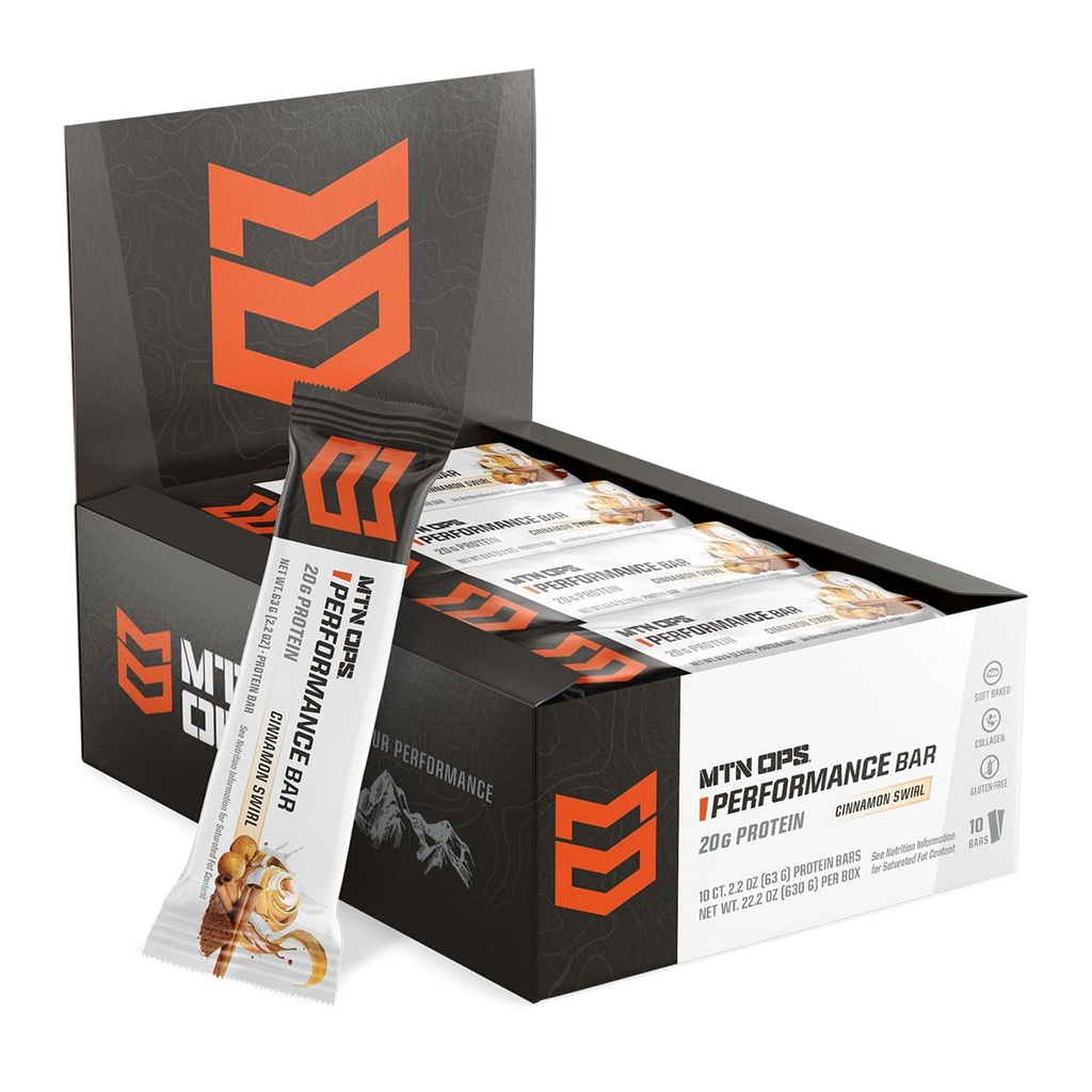 MTN OPS Frosted Cinnamon Swirl Protein Bars, High Protein dengan Whey Isolate & Whey Konsentrasikan dan Collagen, Gula Rendah, Gluten Bebas, 10 Cacah