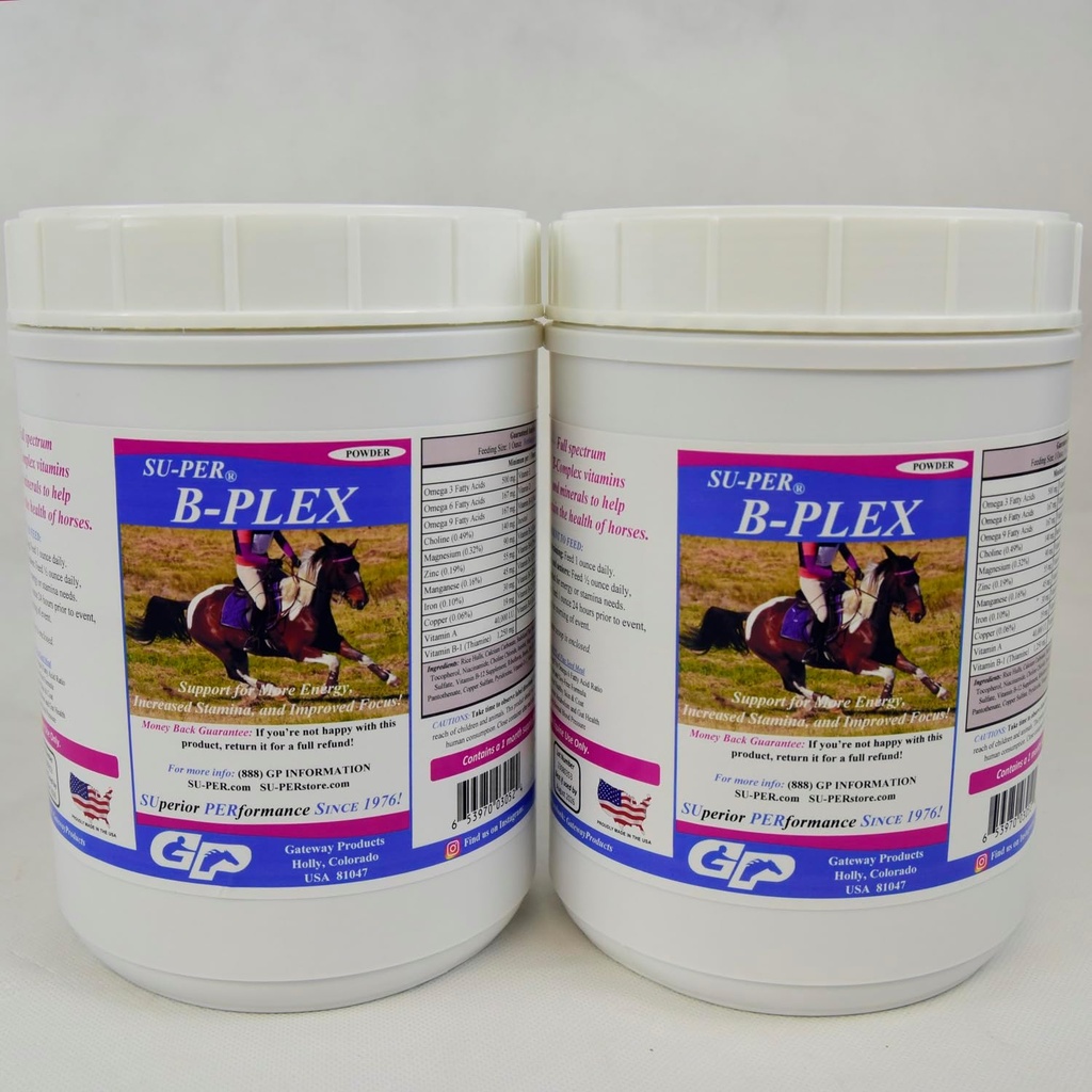 SU-PER B-Plex Powder Equine Vitamin - Complex B-Complex Horse Vitamin and Mineveral Hooves, Red Blood Cells, Horse Calming Powder - 2,5 Pounds, (2 Pack)