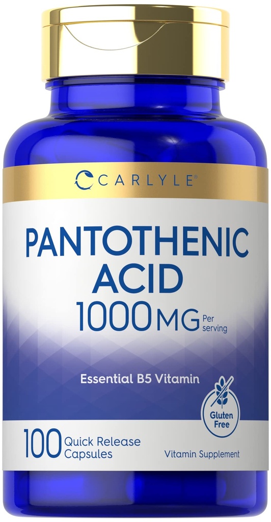 Carlyle Panthenic Acid 124; 1000mg 124; 100 Capsules 12.4; EstiB5 Vitamin 126; Non-GMO, Gluten Free Suplemen