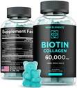 Biotin & Collagen Peptides Gummies - 50.000mcg Collagen + 100,0mcg Biotin 14; Hair, Skin & Nails Dukungan bagi Pria & Perempuan; Perkembangan Rambut, Glowing Skin & Strong Nails Kuat 124; Noth -GMO, Chewable, Great- Tasting
