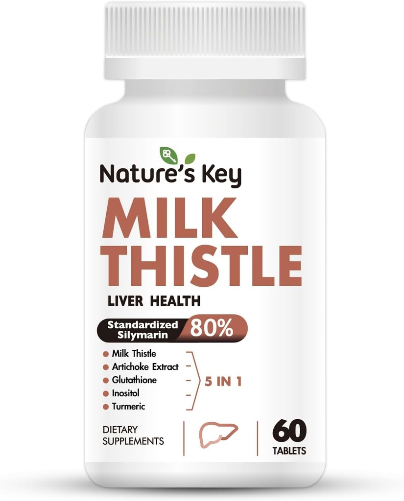 Nature 's Key Milk Thistle 500mg Liver Suplement, 30: 1 Ekstra Kekuatan 80% Silymarin