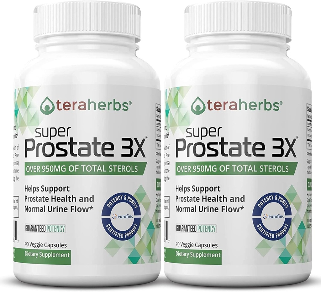 Tera Herbs Super Prostate 3X - Bladder Control, Hormone Balance & Dukung untuk Penentuan Pemanaman Prostitusi & Frekuensi Prostate untuk Pria w / Beta Sitosterol tidak Saw Palmetto (2 Pack)