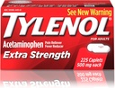 Tylenol Extra Strength Caplets with 500 mg Acetaminofhen, Pain Reliever & Fever Reducer, For Headache, Bacache & Menstrual Pain Relief, 225 ct