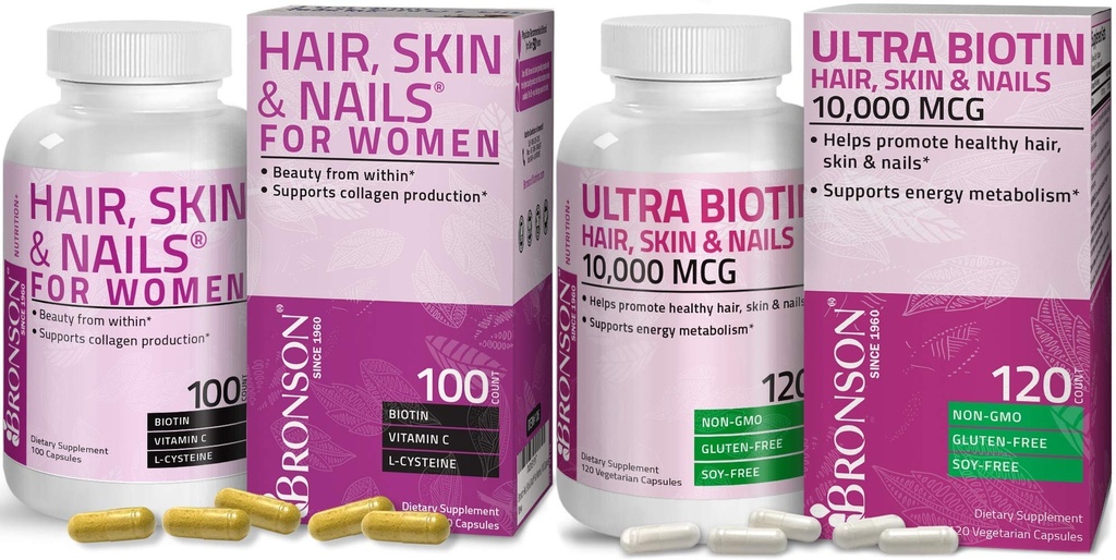 Rambut Bronson, Skin & Nails dengan Tambahan Biotin Vitamin Untuk Perempuan + Ultra Biotin 10.000 Mcg