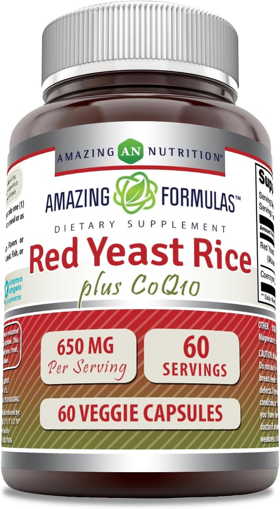 Amazing Formulas Red Yeast Rice 600 Mg Plus Coq10 50 Mg 124; Veggie Capsules Supplement; Non-GMO 124; Gluten Free 124; Dibuat di USA (60 Count)