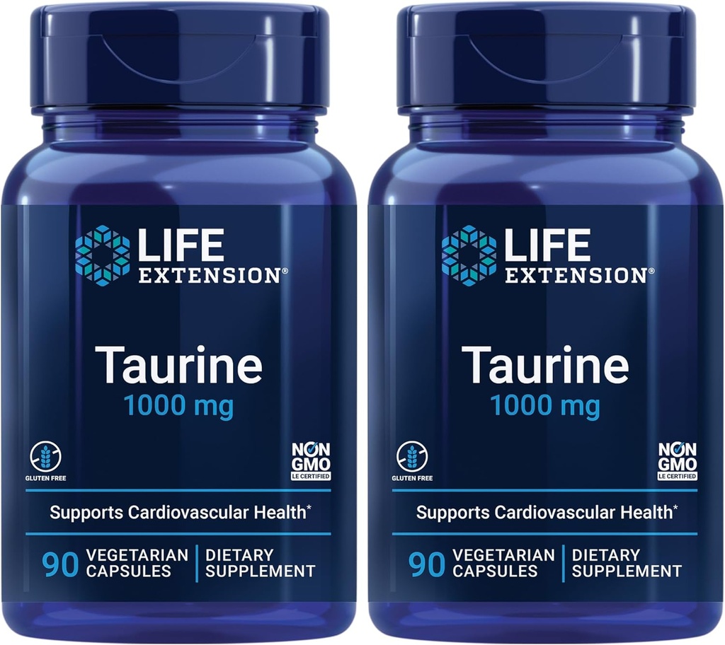 Hidup Extension Taurine, Taurine Amino Acid Suplement, Heart, Liver and Brain Health, Longevity, Muscle and Exercise, 1000 mg Dosis, Non-GMO, Gluten- Free - Two Vegetarian Capsules x 2