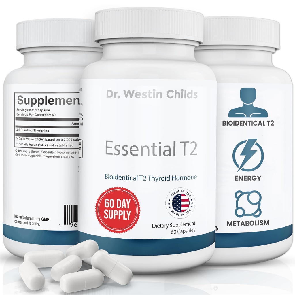 Dr. Westin Childs T2 - T2 Thyroid Supplemen Dukungan dengan Bio- Identitas 3,5 Diiodo- l- thyronine untuk Hypotyroidism, Hashimoto, Thyroidectomy & Rai, Non GMO, 60 Hari Suppply