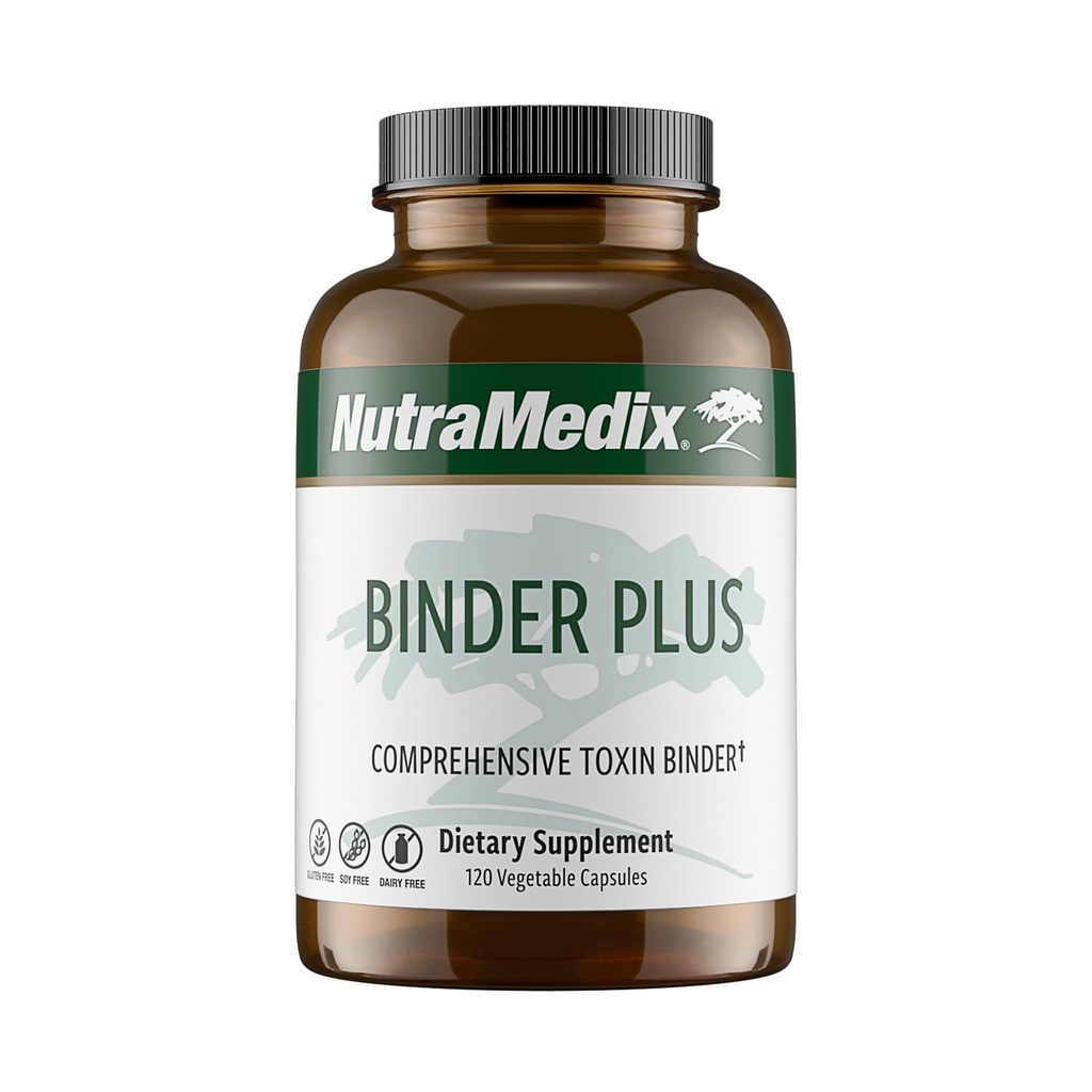 NutraMedix Binder Plus - Comprehensive Toxin Binder & Body Detoxifier - Prebiotic Antioksidant Dukung + Inulin, Bentonite, Aloe Vera, Mengaktifkan Arang, Fulvic Minever & Chitosan (120 Capsules)