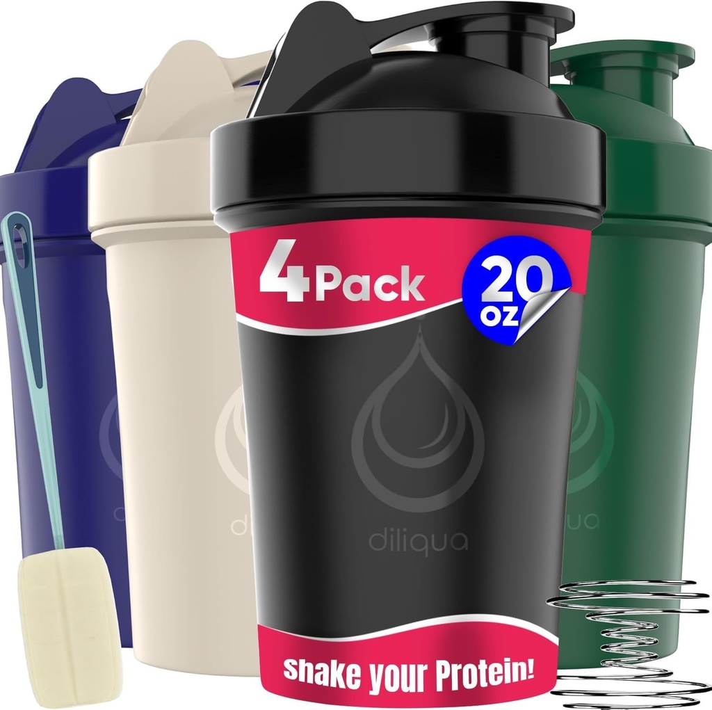 4 Paket, 20 oz Shaker Bottles dengan Wire Whisks untuk Protein Mixes 124; Blender Blender Berlubang Kemeja Koper; BPA-Free & Dishwatter Aman 124; Botol Shaker 124; Piala Shaker untuk getar Botol Kemasan