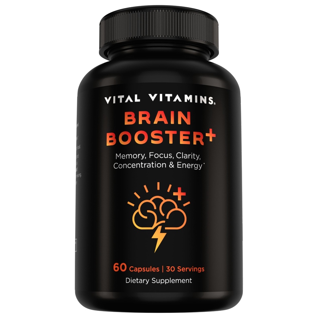 Vital Vitamin Nootropic Suplemen Otak Plus - untuk Memori, Fokus, Konsentrasi, Energi Neuro, Kejelasan - dengan Mushroom Mane Singa - 60 Kasules
