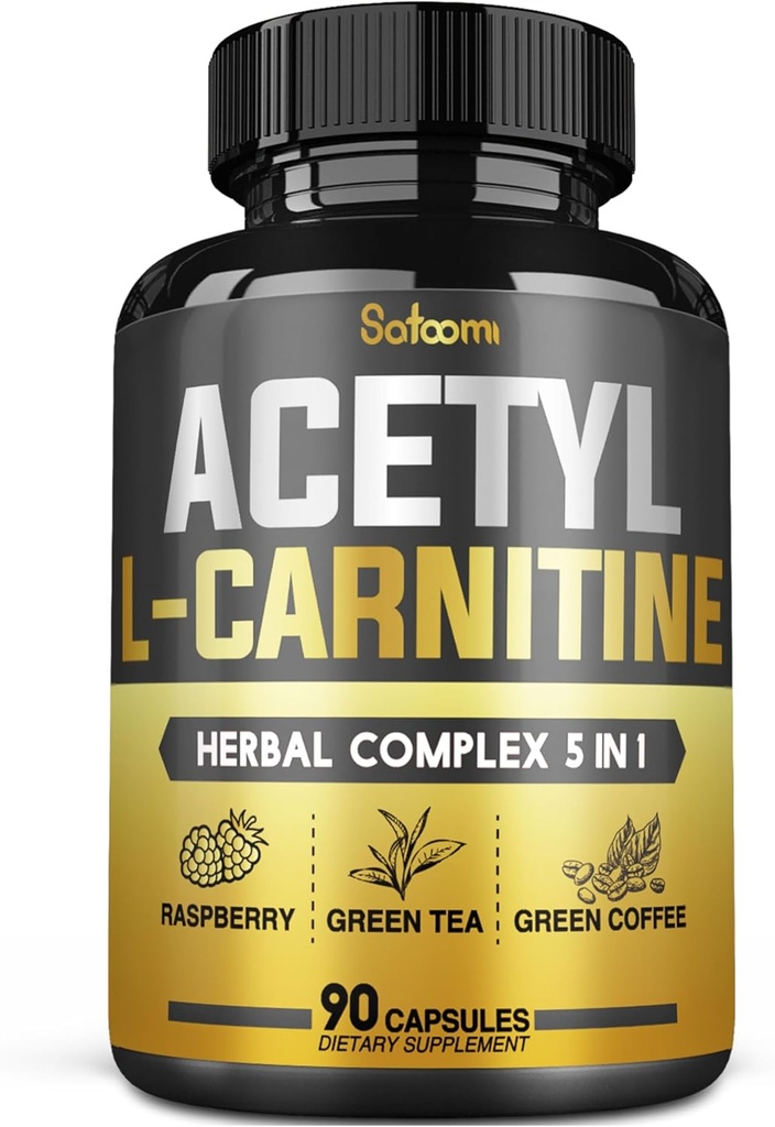 5in1 Acetyl L-Carnitine Complex Capsules - 2600mg Daily - Body, Brain & Imune Health Support - Combined Alpha Lipoic Acid, Green Tea, Green Coffee Bean & Raspberry Ketones - 90 Counts untuk 3 Bulan
