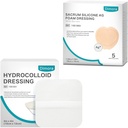 Hydrocolloid Wound Dressing, 10 Pack Ultra Thin 4 "x 4" + Ag Silver Sacrum Foam Wound Bandages Sicone Adhesive Border 7 "x7"