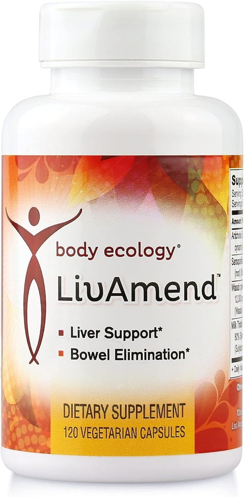Body Ecology LivAmend 124; Liver Supplemen 126; Milk Thistle and Artichoke 124; Aids in Healleal Liver and Improparts Bowel Elimination 124; 120 Vegetarian Count