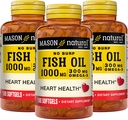 Mason Natural No Burp Fish Oil 1000 mg Omega, 3 300 mg, Menyediakan Kesehatan Jantung Normal, 100 Softgels (Paket 3)