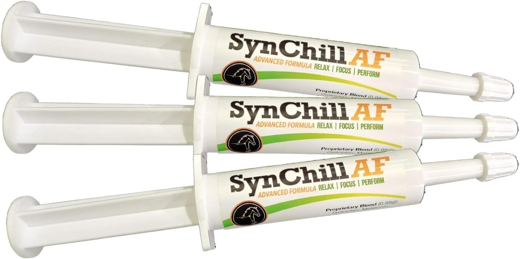 SynChill AF Calming Gel for Nervous Horses - Single Serving - Advanced Formula with L- Theanine, Increated Potency, 100% Natural Supplemen, Disposition & Confidence Dukungan untuk Kuda - 3 Pack