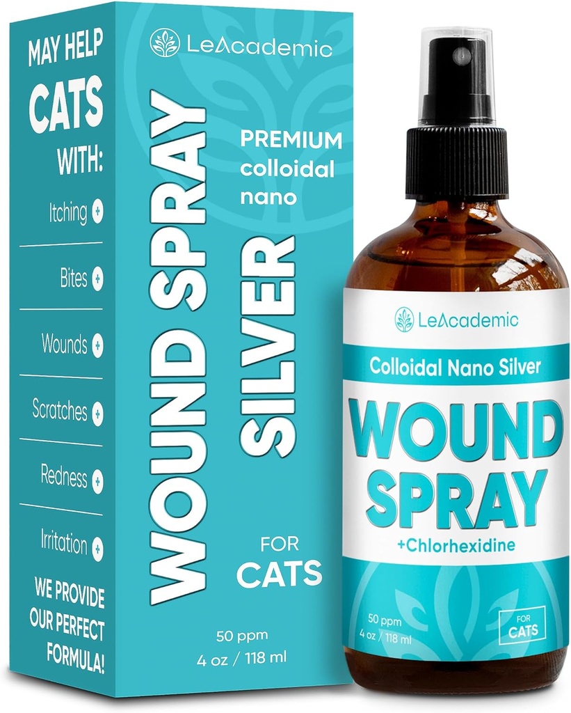 Cat Weund Care Spray adalah sempurna dengan Cat Cone 124; Nano Silver + Chlorhexidine dalam The Composition 124; Bites, Scratches, Redness, Irritation, and Sutures After surgery 124; 4 Oz