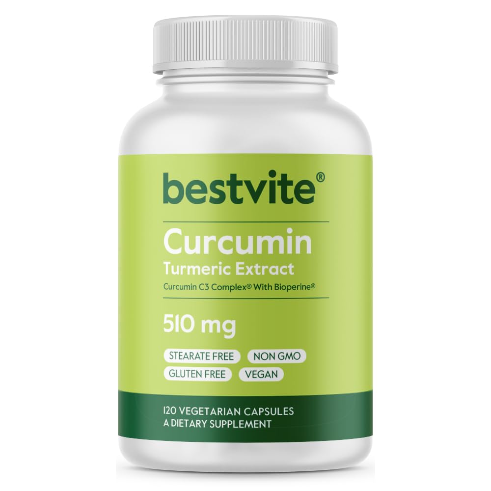 BestVITE Curcumin 510mg (Turmeric) (120 Vegetarian Capsules) dengan Curcumin C3 Complex & Bioperin - distandardisasi menjadi 95% Curcuminoid - Tanpa Steates - Vegan - Non GMO - Gluten Bebas
