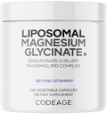 Codeage Lipomal Magnesium Glycinate Suplement, 2-Month Supply, Bisglycinate Magnesium Chelle, Magnesium Mineral Pills, BioPerine Black Pepper Visuains Capsules, Nor-GMO Vegan, 240 ct