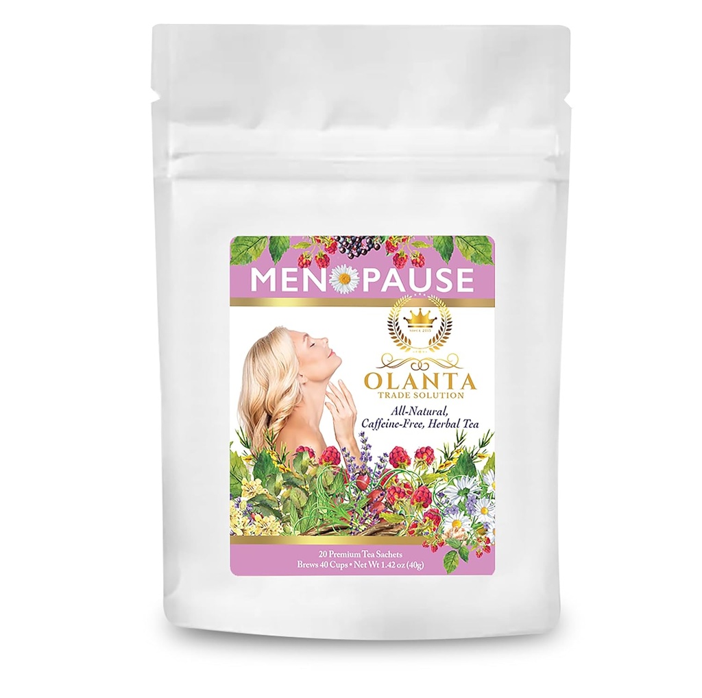 PREMIM MENOPASE SUPORT TEA - untuk Night Sweats, imun, Natural for Hot Flashes, Ashwagandha, Lemongrass, Roomibos - 20 Premium Tea Sachets