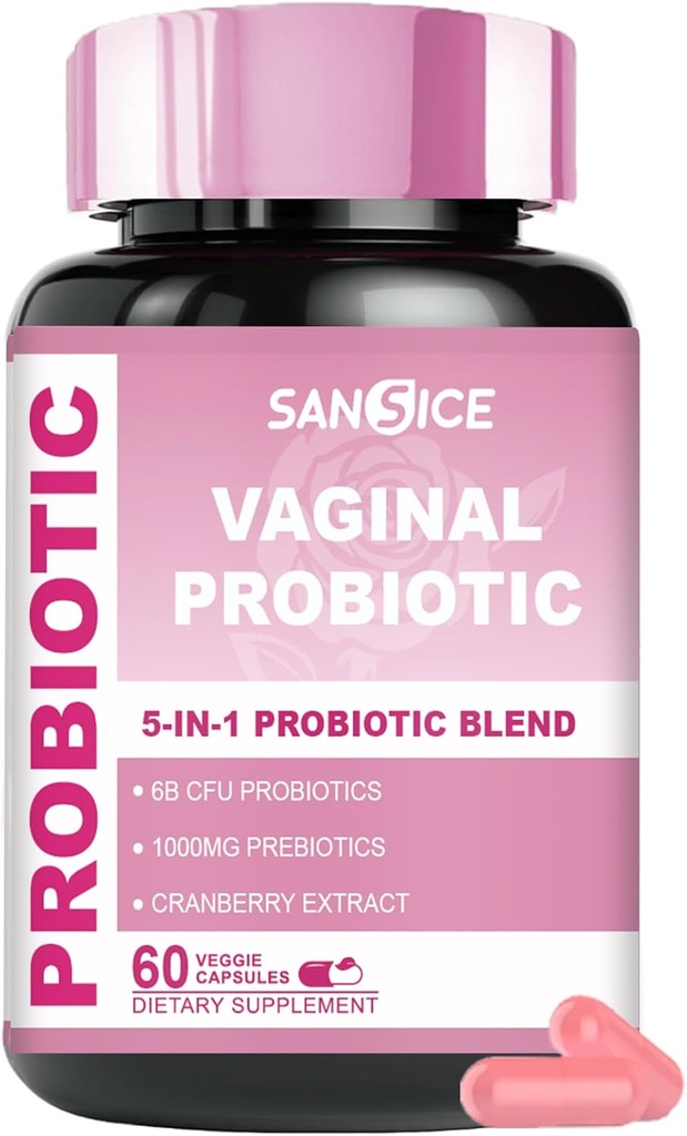 Vaginal Propotic Suplement for Women, 70mg Women V- Probiotic Blend (6B CFU), Lacrosillus with Prebiotic & Cranberry Extract for Vaginal Odor, pH Saldo, Organic Prebiotic Suplemen (60 Capsules)
