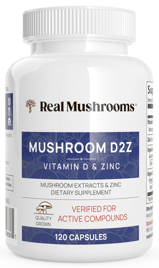 Jamur asli Zinc dan Vitamin D2 Capsules - dengan Organik Chaga dan Reishi Mushroom Ekstraksi - Vitamin untuk Overall Wellness Dukungan - Vegan, Non- GMO, Gluten- Free - 120 Count Mushroom Suplemen