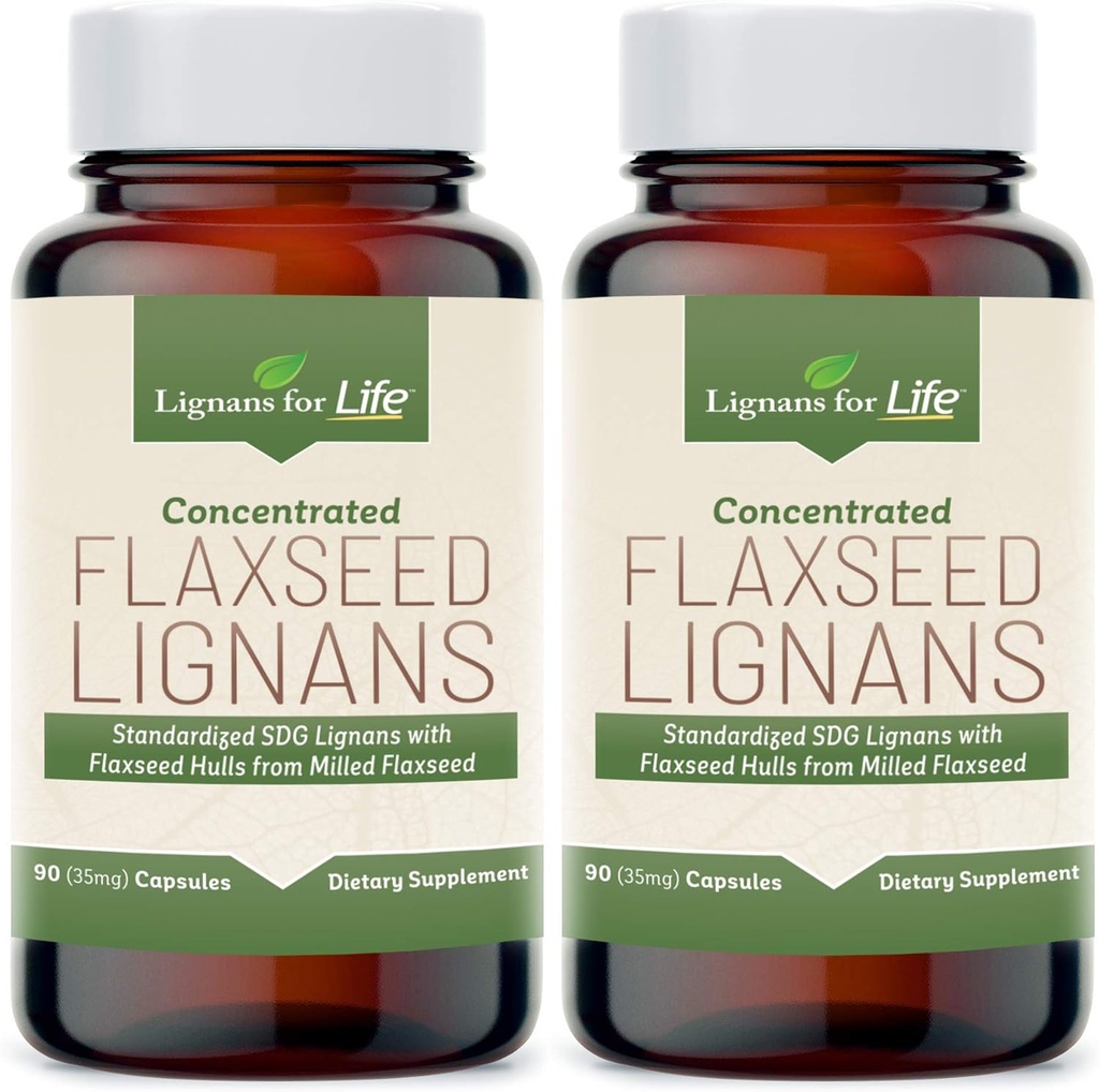 Lignans For Life Flaxseed Lignans for Dogs + SDG - Omega 3 Fatty Acids, High Fiber Antioksidants Helping Improve Shiny Coat, Digetical & Heart Health Lignans, 35mg, 90 Flaxseed Capsules, 2 Pack