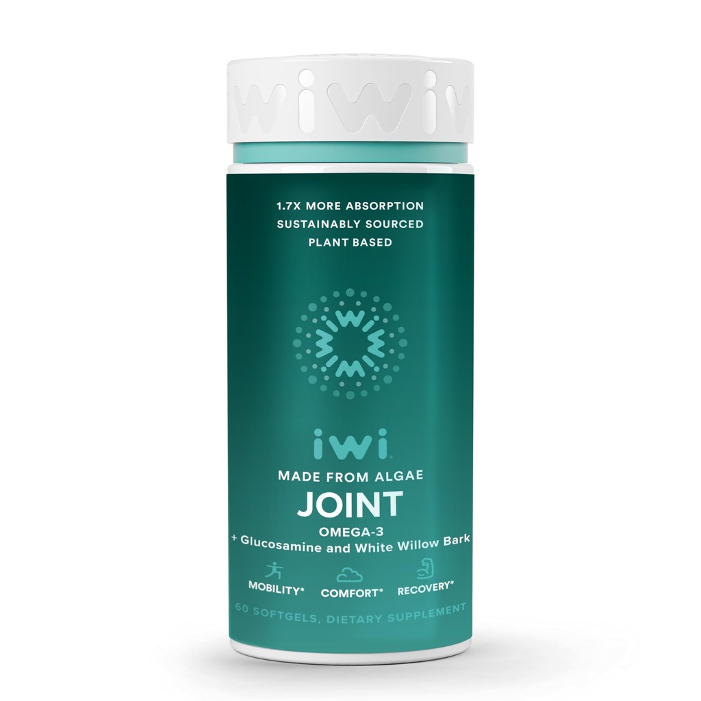 Iwi Life Joint Omega-3, 60 Softgels (30 Pelayan), Plant - Berbasis Alga Omega- 3 dengan Glucosamine, Mobility Dukungan Tambahan Diet, Krill & Fish Oil Alternatif, No Fishy Aftertaste