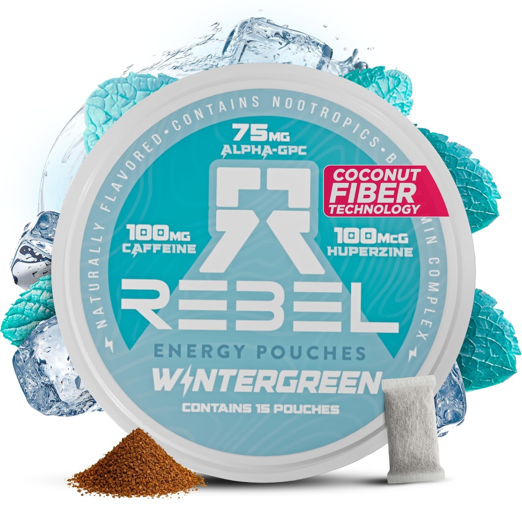 Nootropic Energy Caffeine Pouches: 100mg Caffeine Alpha GPC Huperzine A & Eschever Vitamins Sugar- Free Coconut Fiber Technology: