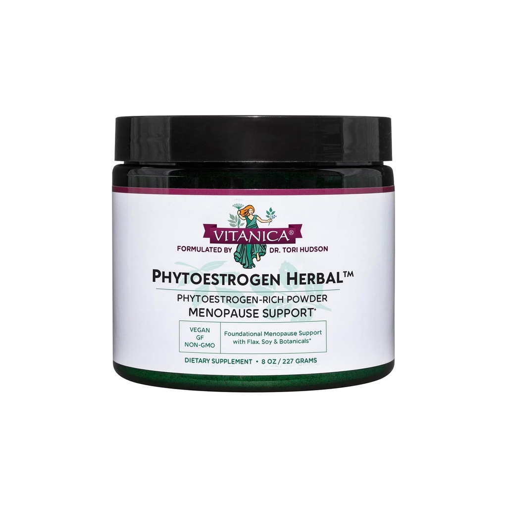 Vitanica Phytoestrogen Herbal Non- GMO PMS, Menopause Relief Suplement for Women, Hormone Balance, Night Sweats & Hot Flash Relief, Soy Isoflavones, Vegan, Powder 8 Oz (Phytoestrogen Herbal)