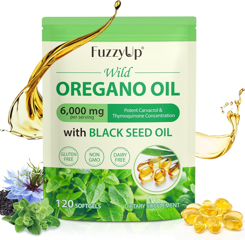 Oregano Oil Capsules, 2 in 1 6000mg Oil of Oregano with Black Seed Oil 200mg, Oil of Oreano Softgels 120 Count, Organic Oregano Oil Capsules, Imune Dupport, Non-GMO, Dairy- Free, Gluten- Free