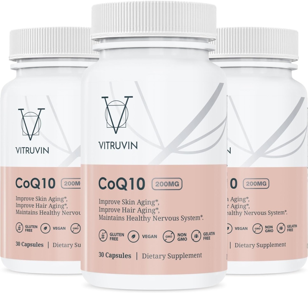 Vitruvin Ubiquinol COQ10 - Koenzim Q10 Ultra- menyerap, co q 10 Antioksidant Suplemen untuk Kesehatan Vaskular dan Heart, Skin sehat dan Rambut, Penuaan Sehat