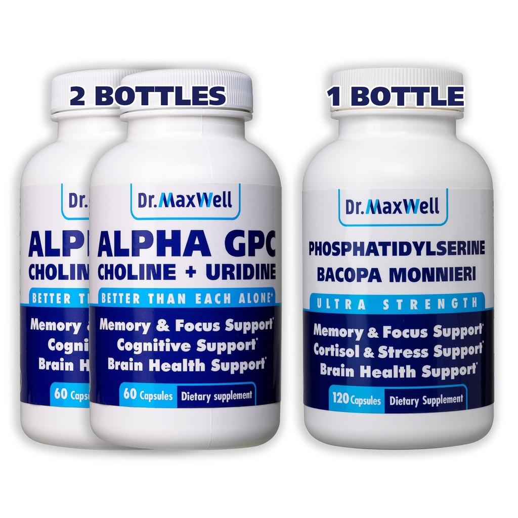 Alpha GPC & Uridine 2X 60 Capsules + Phoshatidlyserine & Bacopa 1x 120 Capsules, 2 Pasokan Bulan