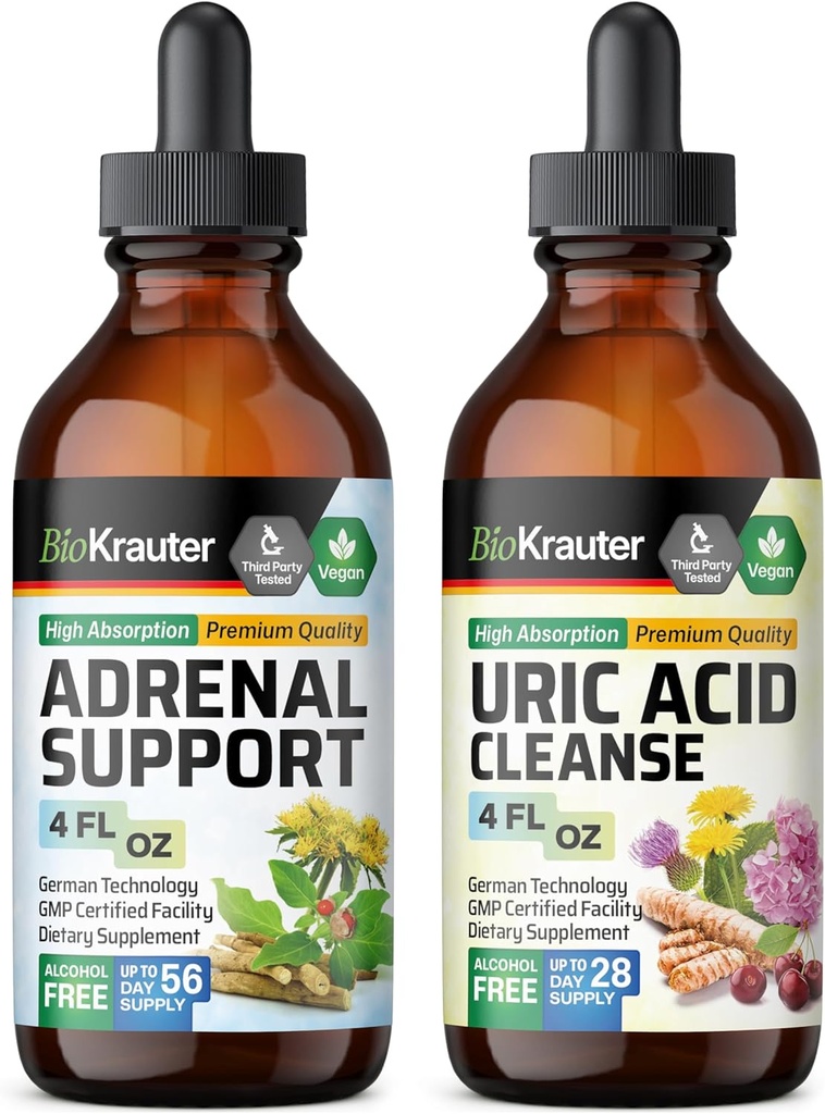 BIO KRAUTER Adrenal Dukung Tarture 4 Fl Oz. & Uric Acid Support Tincture 4 Fl. Oz.