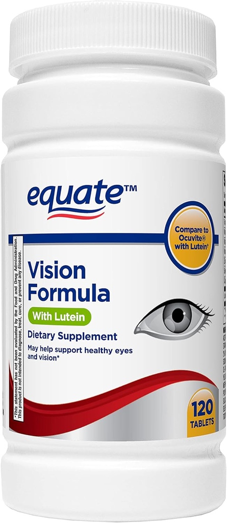 Sama dengan - Vision Formula dengan Lutein, Vitamin Kesehatan Mata dan Suplemen Mineral, 120 tablet dengan Equate