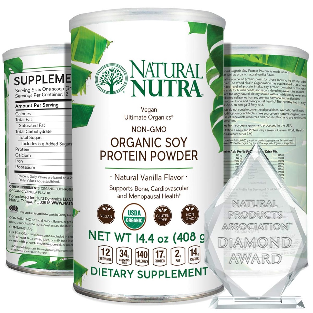Tanaman Nutra Organik Natural Vegan Based Soy Protein Powder, Dukung Midlife Transition, Mendukung Bone dan Imporprove Cardiovascular Health, Gluten Free, Non GMO, Sugar- Free 14.4 OZ.