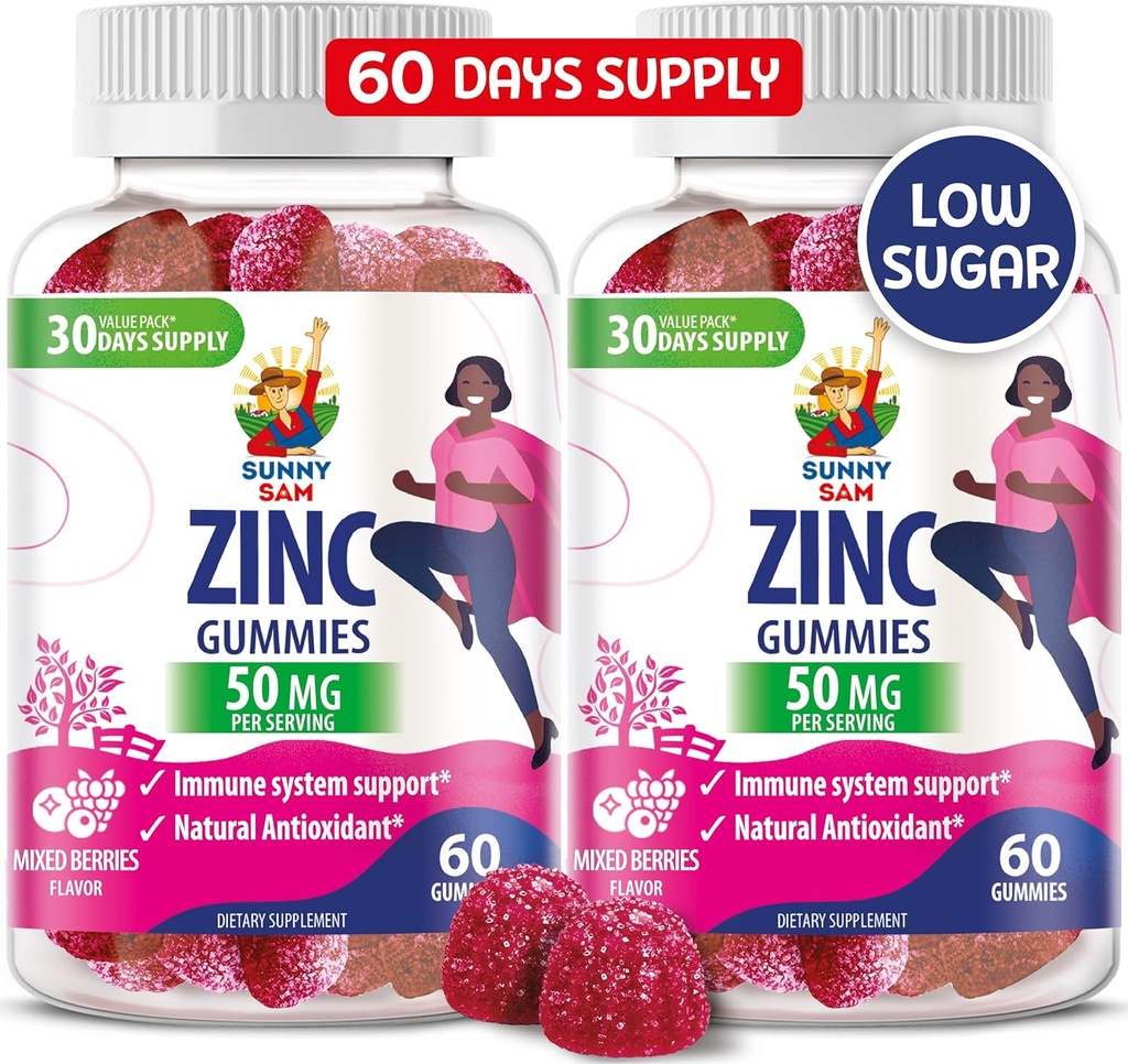 Zinc Gummies for Dewasa - Zinc Chewable Gummy for Imune Support - Powerful Natural Antioksidant Non-GMO Supplemen Anak-Anak Pria Dewasa