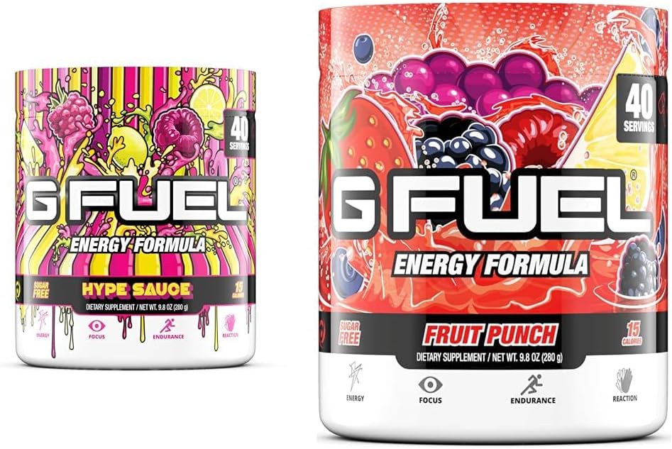 GG bahan bakar Hipe Sauce Energy Powder, Sugar Free, Suplemen Kafein Bersih, Water Mix & Fruit Tub (40 Serbu Energi dan Endurance Formula, 9.8 oz (280g)