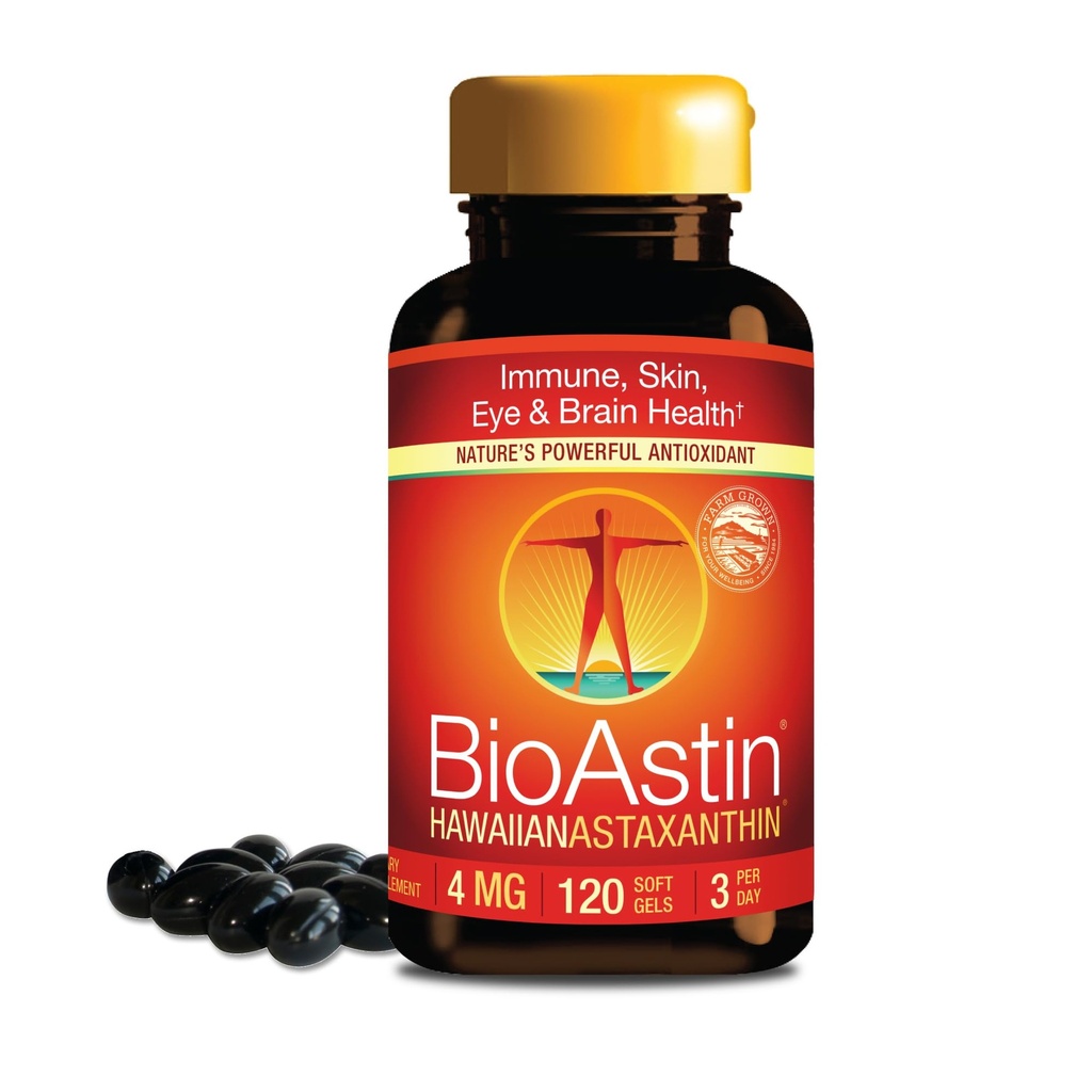 Nutrex Hawaii BioAstin Hawaiian Astaxanthin - 4mg, 120 Softgels - Farm-Direct Premiium Antioksidant Support to Dukung Eye, Skin, Gabungan & Imune System Health - Non-GMO & Gluten- Free