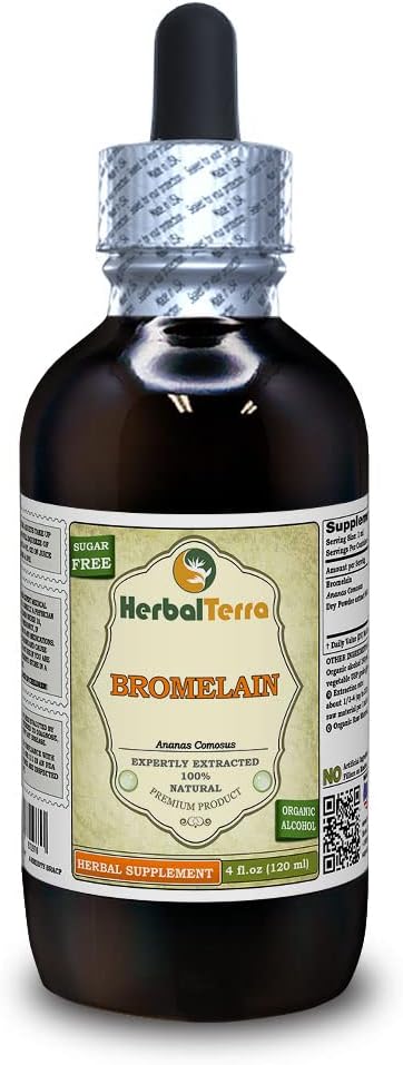Bromelain (Anana Comosus) Tincture, Dried Powder Extract (Nama Merek: HerbalTerra, Proughtly Made in USA) 4 fl.oz (120 ml)