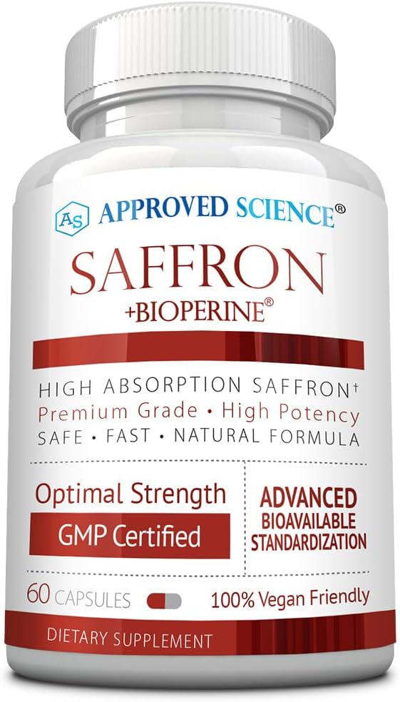 Aprected Science £Saffron Standardied to 3% Crocin, 2% Safranal - High- Absorpsi BioPerine - Vegan, 60 Kasules - Paket 1