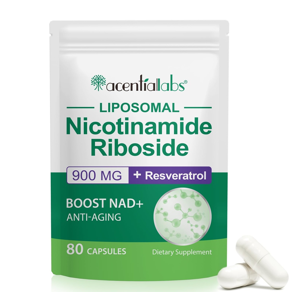 NAD Nicotinamide Riboside Resveratrol 900mg, Tambahan NAD Dukungan Kesehatan Sel, Anti- Aging, Energi, Fokus - 80 Kapsul