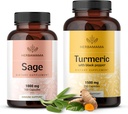 HERBAMAMA Sage and Turmeric Kit - Bundle of 1000 mg Sage Leaf & Turmeric Curcumin Capsules - Vegan, Non-GMO, Glatin- Free - 2 Pack