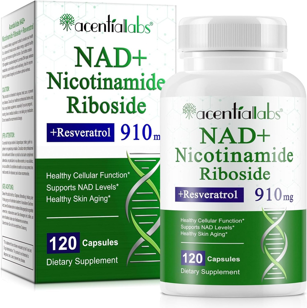 NAD Nicotinamide Riboside Resveratrol 900mg - NAD Suplemen dengan Resveratrol 124; NAD + Tambahan untuk Anti- Aging, Energi Sel, DNA Repair 124; NAD Nicotinamide Riboside 900 dengan Absorpsi Tinggi