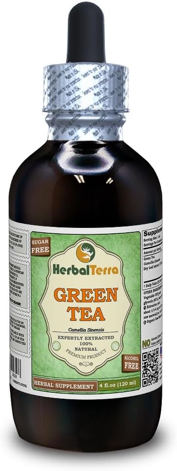 Green Tea (Camellia Sinensis) Glycerite, Organic Dry Leaves Alcohol- Free Liquid Extract (Nama Merek: HerbalTerra, Proughtly Made in USA) 4 f.oz (120 ml)