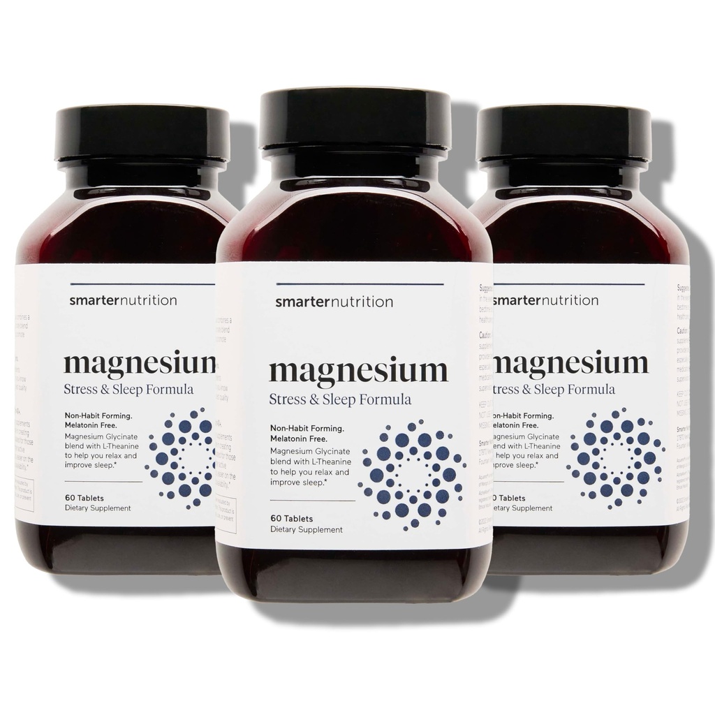 Smarter Nutrition Magnesium Complex - Cheleated Magnesium Glycinate + Citrate, Malate for Sleep, Relation, Muscle & Neres + Clinical Proven L- Theanine, Non- GMO-180 Tablet [90-Day Suppply]
