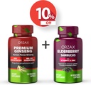 ORZAX Ginseng, 30% Ginsenosides, Premium 120 Vegetable Capsules dan Elderberry Capsules, 2000mg 60 Vegetable Capsules, Bundle